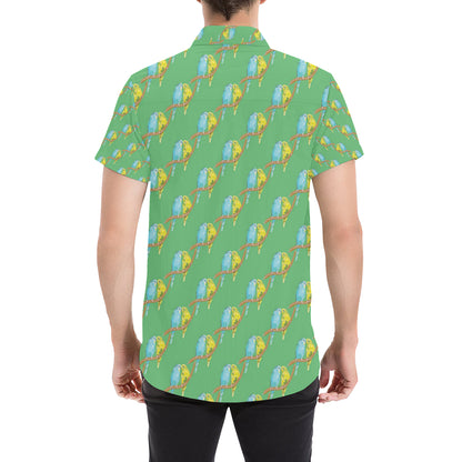Budgerigar Pattern Print Design 01 Men's Short Sleeve Button Up Shirt