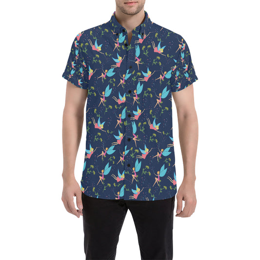 Fairy with flower Print Pattern Men's Short Sleeve Button Up Shirt