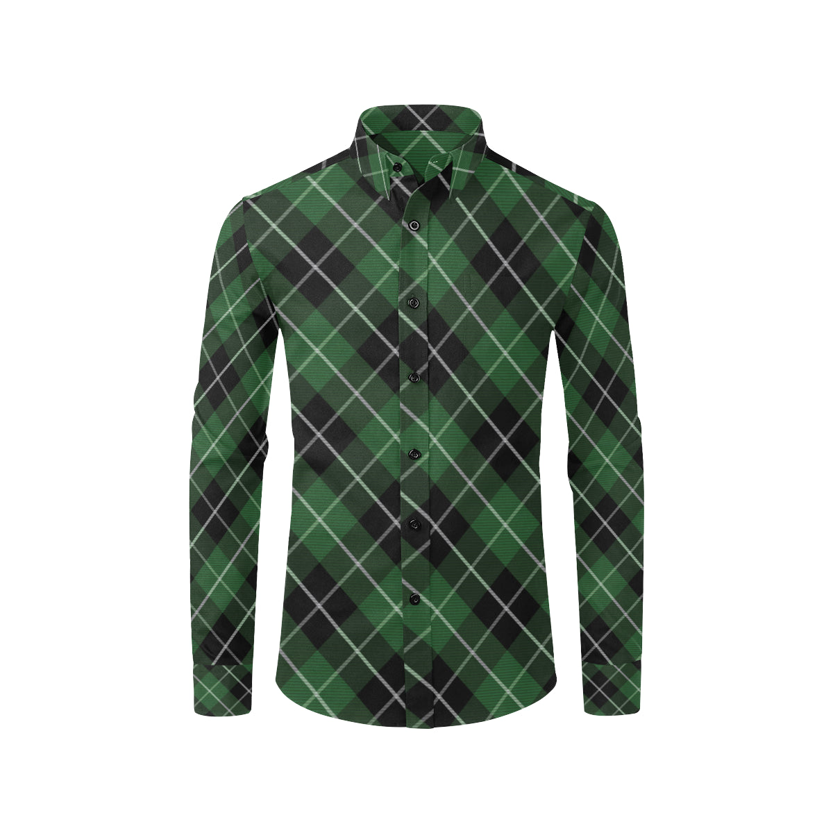 Plaid Green Pattern Print Design A05 Men's Long Sleeve Shirt