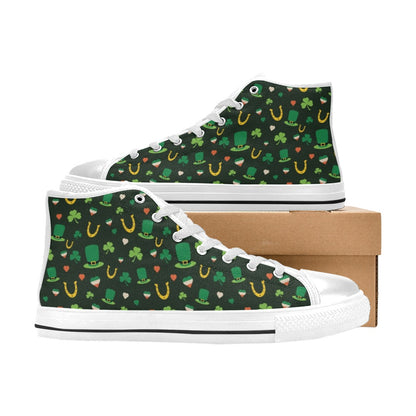 Shamrock Print Design LKS308 High Top Women's White Shoes