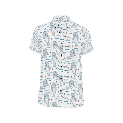 Manatee Baby Pattern Print Design 03 Men's Short Sleeve Button Up Shirt