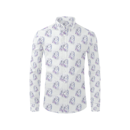 Wolf with Flower Print Design Men's Long Sleeve Shirt