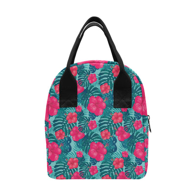 Red Hibiscus Pattern Print Design HB017 Insulated Lunch Bag