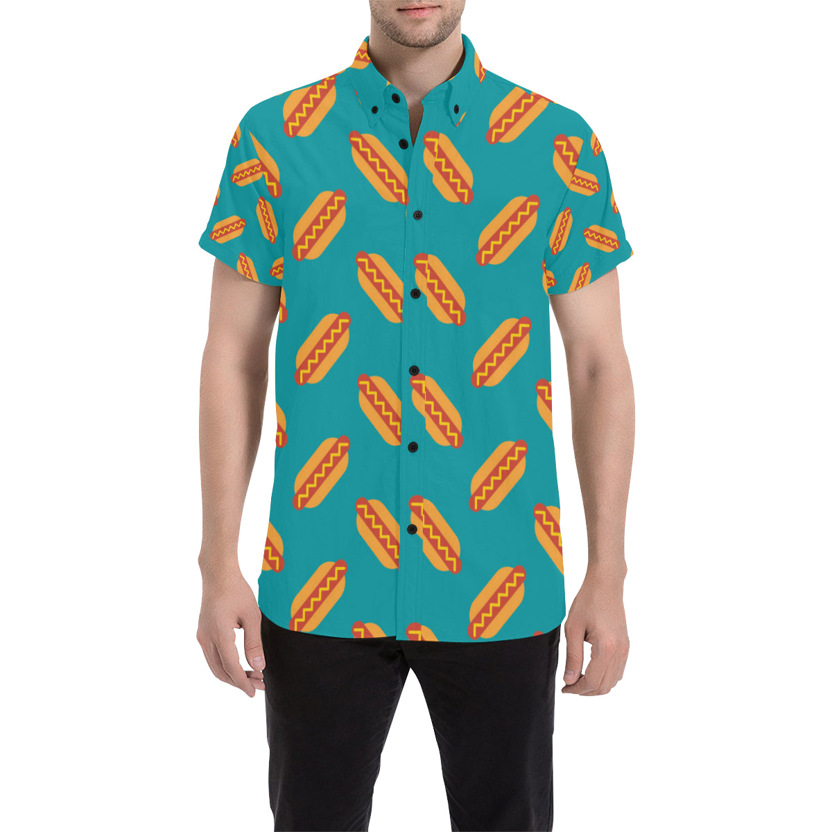 Hot Dog Pattern Print Design 03 Men's Short Sleeve Button Up Shirt