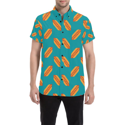 Hot Dog Pattern Print Design 03 Men's Short Sleeve Button Up Shirt