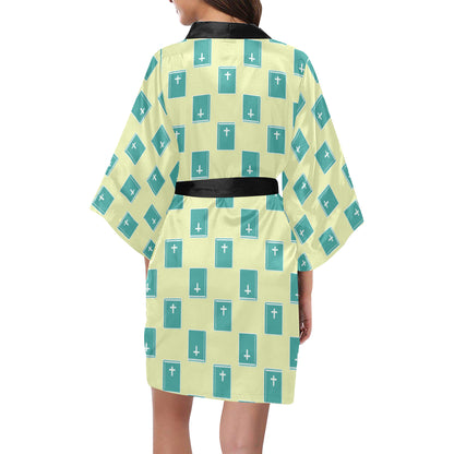 Bible Pattern Print Design 04 Women's Short Kimono