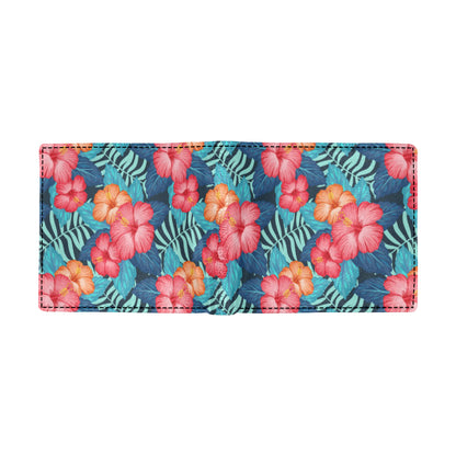 Red Hibiscus Pattern Print Design HB02 Men's ID Card Wallet
