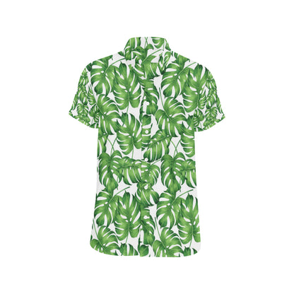 Palm Leaves Pattern Print Design PL08 Men's Short Sleeve Button Up Shirt