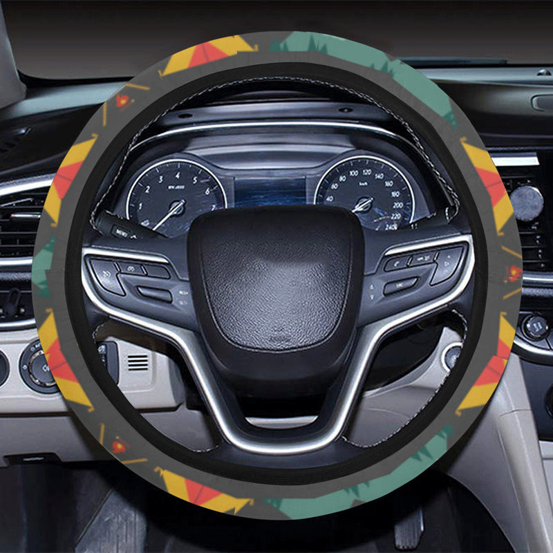 Camping Tent Pattern Print Design 03 Steering Wheel Cover with Elastic Edge