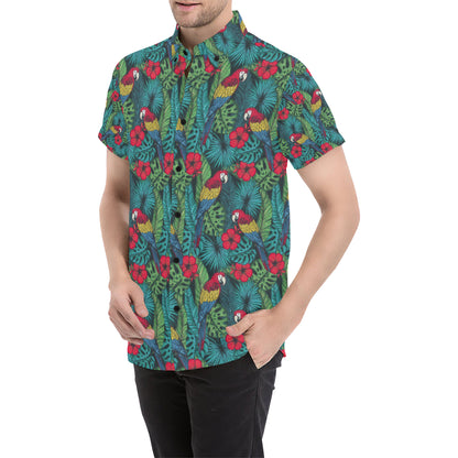 Parrot Pattern Print Design A05 Men's Short Sleeve Button Up Shirt
