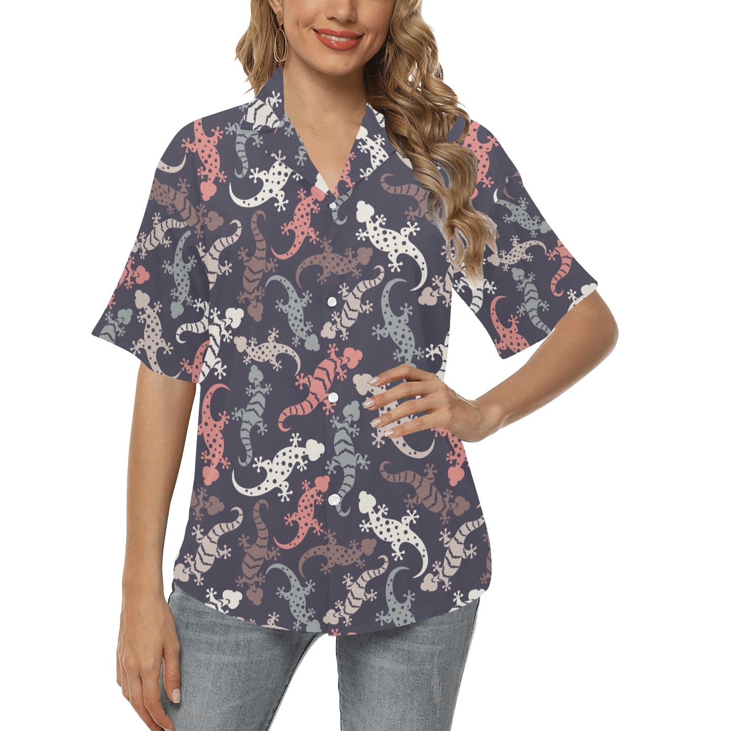 Gecko Pattern Print Design 02 Women's Hawaiian Shirt