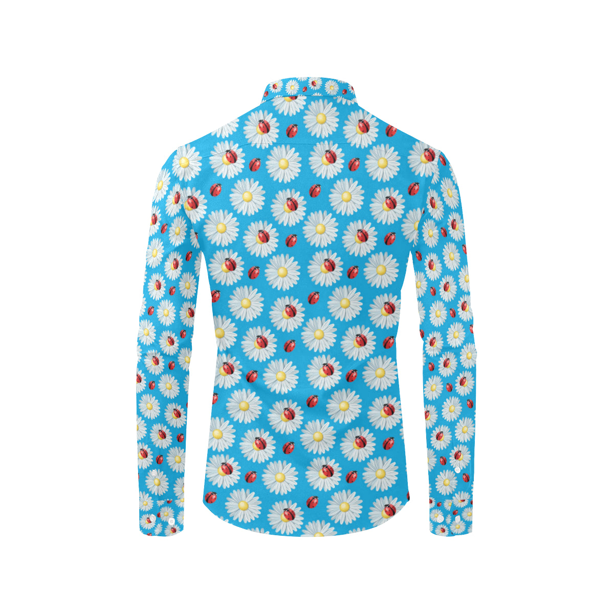 Ladybug with Daisy Themed Print Pattern Men's Long Sleeve Shirt
