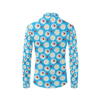 Ladybug with Daisy Themed Print Pattern Men's Long Sleeve Shirt