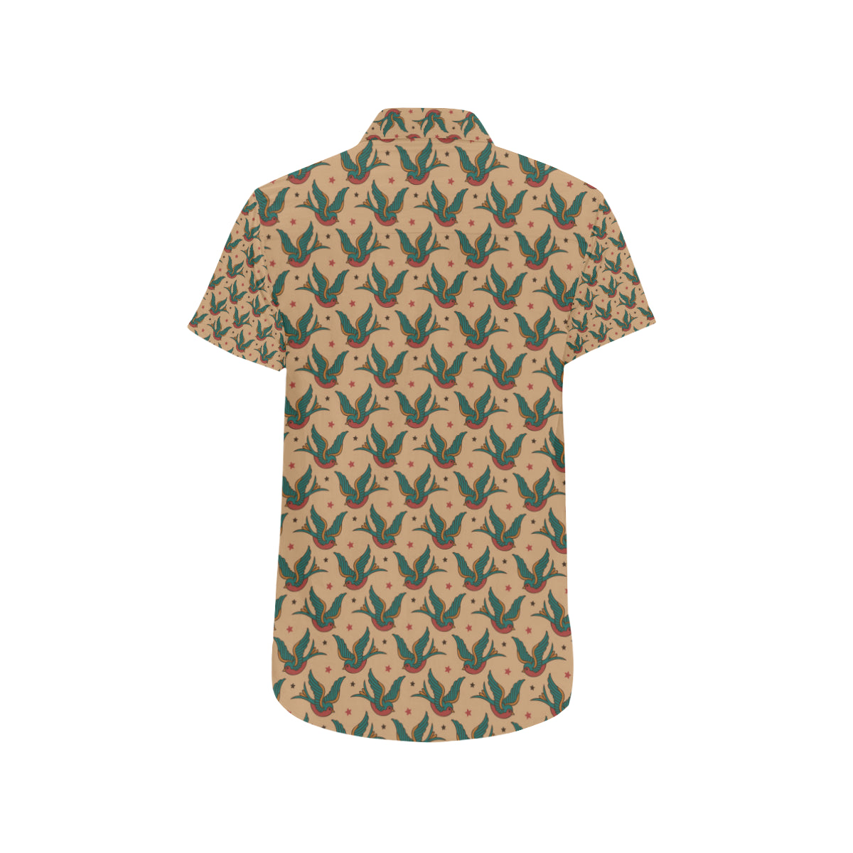 Old School Tattoo Swallow Design Men's Short Sleeve Button Up Shirt