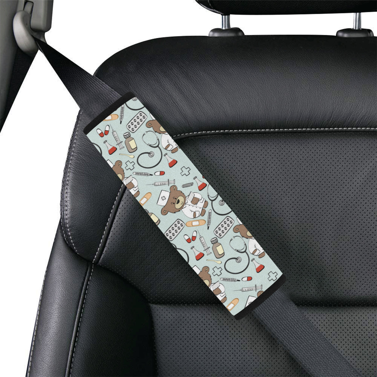 Nurse Bear Pattern Print Design A01 Car Seat Belt Cover