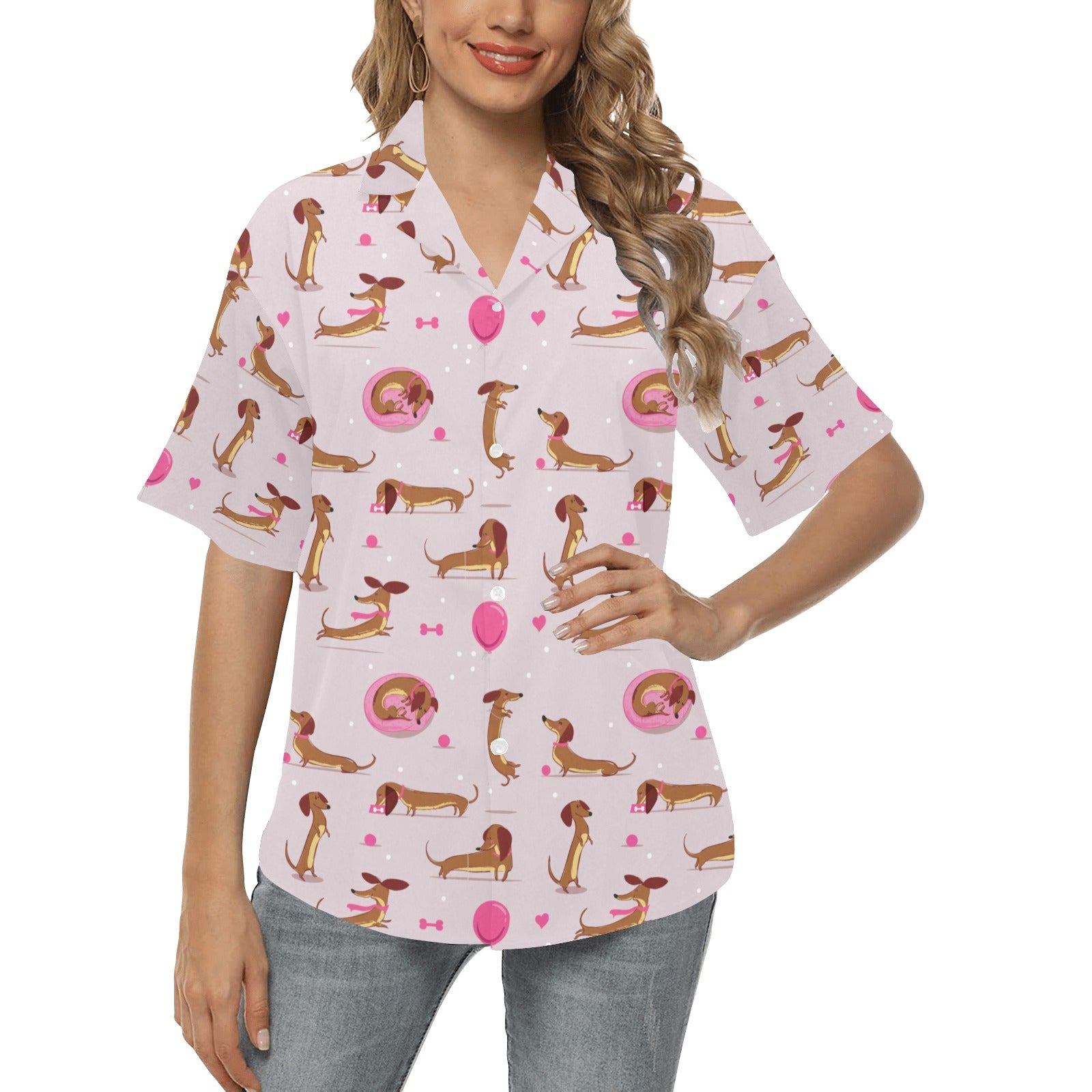 Dachshund Pattern Print Design 10 Women's Hawaiian Shirt