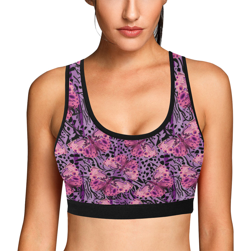Purple Butterfly Leopard Sports Bra