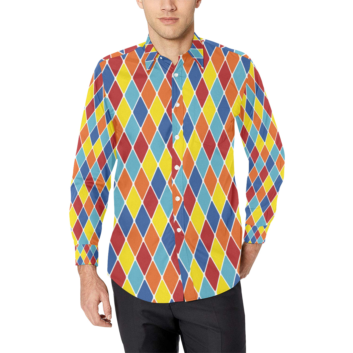 Harlequin Pattern Print Design 01 Men's Long Sleeve Shirt