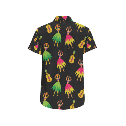 Hula Dancers Hawaiian Girl Pattern Print Design 03 Men's Short Sleeve Button Up Shirt