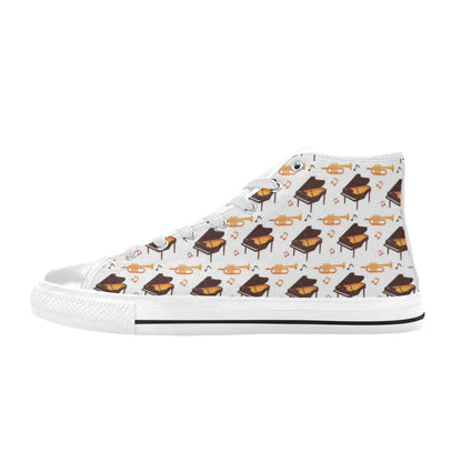 Piano Print Design LKS406 High Top Women's White Shoes