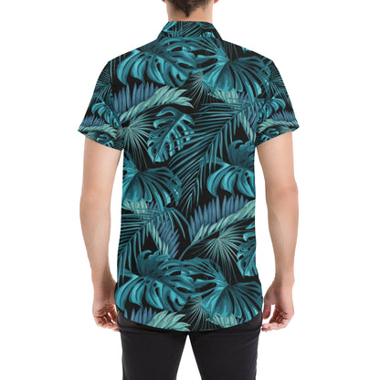 Palm Leaf Pattern Print Design A03 Men's Short Sleeve Button Up Shirt