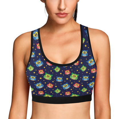 Owl with Star Themed Design Print Sports Bra