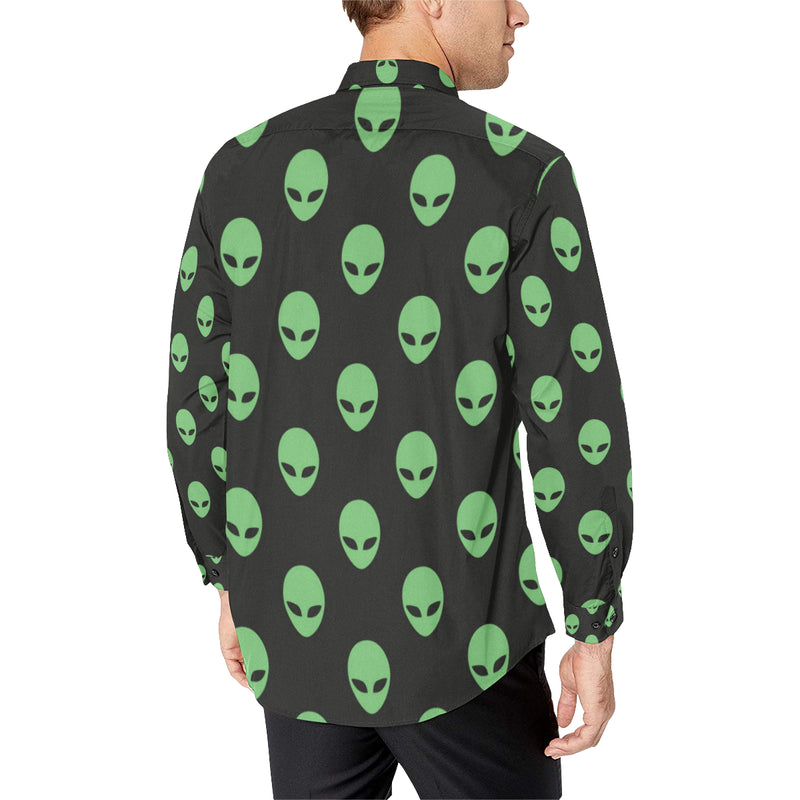 Alien Green Neon Pattern Print Design 01 Men's Long Sleeve Shirt