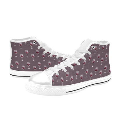 Wine Glass Pattern Print Design LKS305 High Top Women's White Shoes
