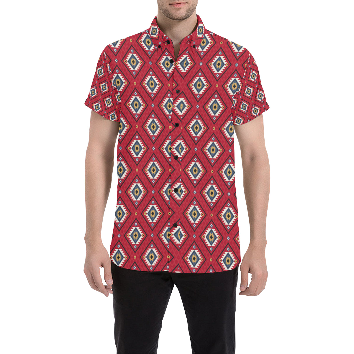 Aztec Pattern Print Design 10 Men's Short Sleeve Button Up Shirt