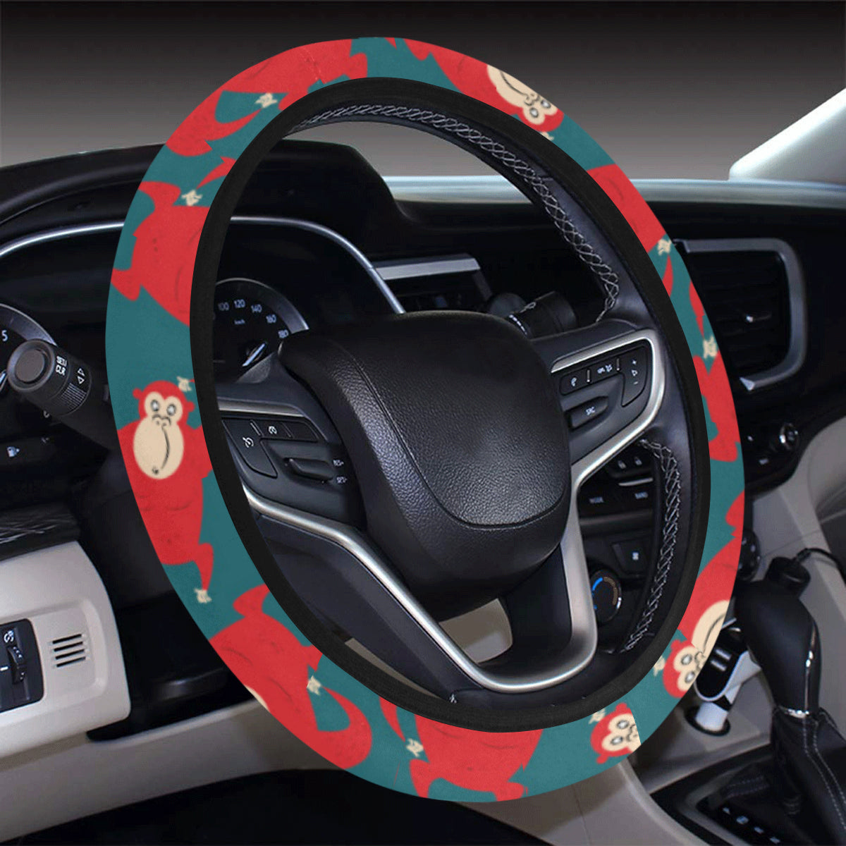 Chimpanzee Pattern Print Design 04 Steering Wheel Cover with Elastic Edge