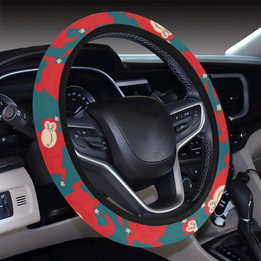 Chimpanzee Pattern Print Design 04 Steering Wheel Cover with Elastic Edge