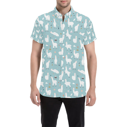 Alpaca Pattern Print Design 02 Men's Short Sleeve Button Up Shirt