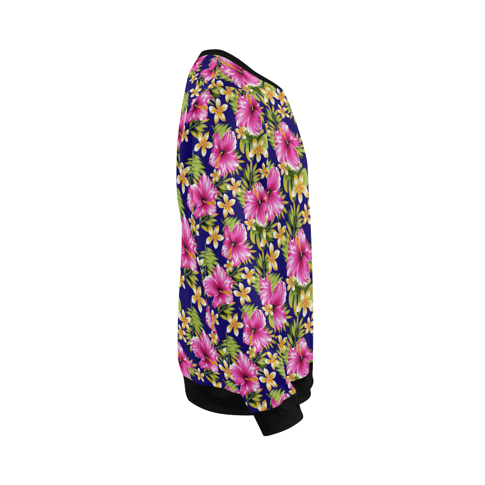 Pink Hibiscus Pattern Print Design HB027 Men Long Sleeve Sweatshirt