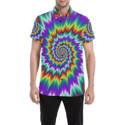 Optical illusion Pulsing fiery spirals Men's Short Sleeve Button Up Shirt