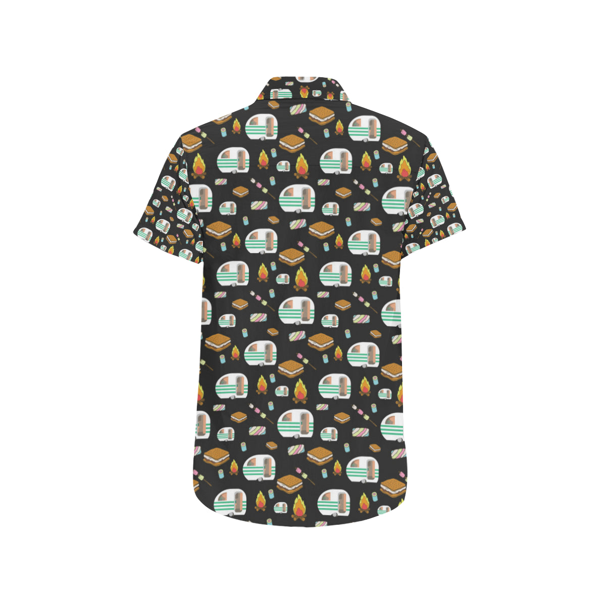 Camper marshmallow Camping Design Print Men's Short Sleeve Button Up Shirt