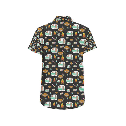 Camper marshmallow Camping Design Print Men's Short Sleeve Button Up Shirt
