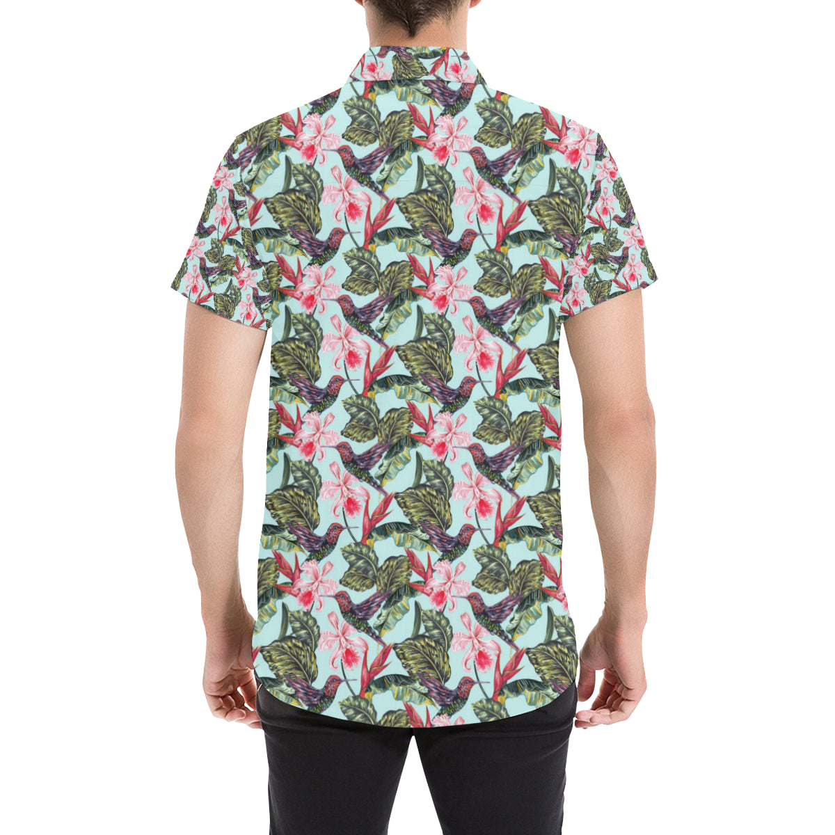 Hummingbird Cute Themed Print Men's Short Sleeve Button Up Shirt