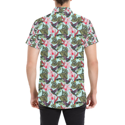 Hummingbird Cute Themed Print Men's Short Sleeve Button Up Shirt