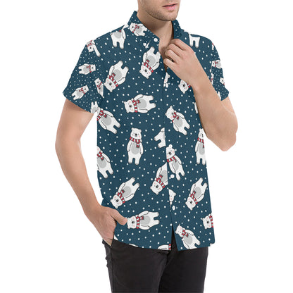 Polar Bear Pattern Print Design PB05 Men's Short Sleeve Button Up Shirt