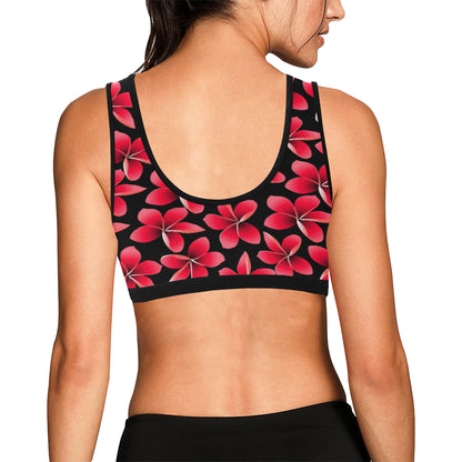 Red Plumeria Pattern Print Design PM025 Sports Bra