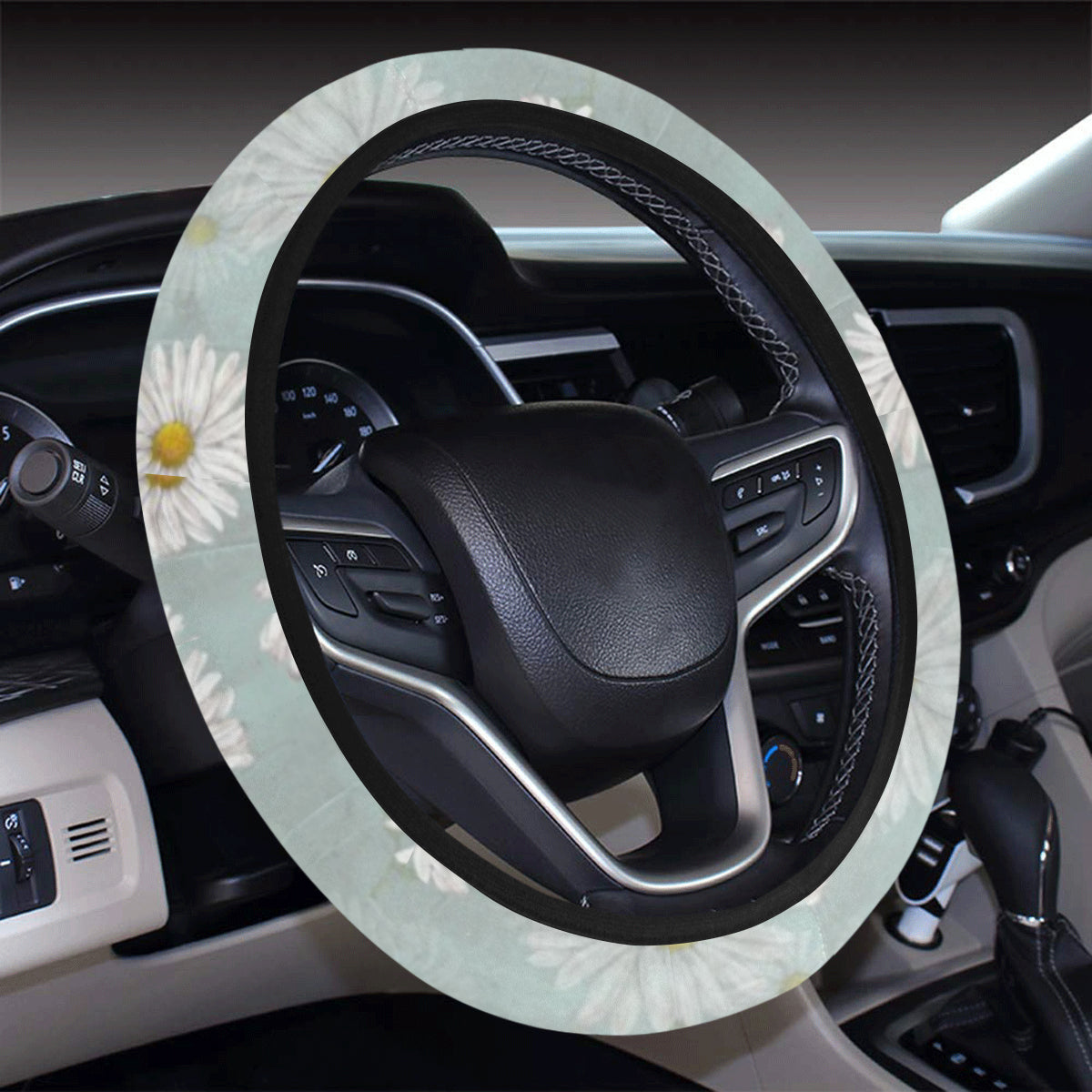 Daisy Pattern Print Design DS012 Steering Wheel Cover with Elastic Edge