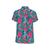 Red Hibiscus Pattern Print Design HB017 Men's Short Sleeve Button Up Shirt