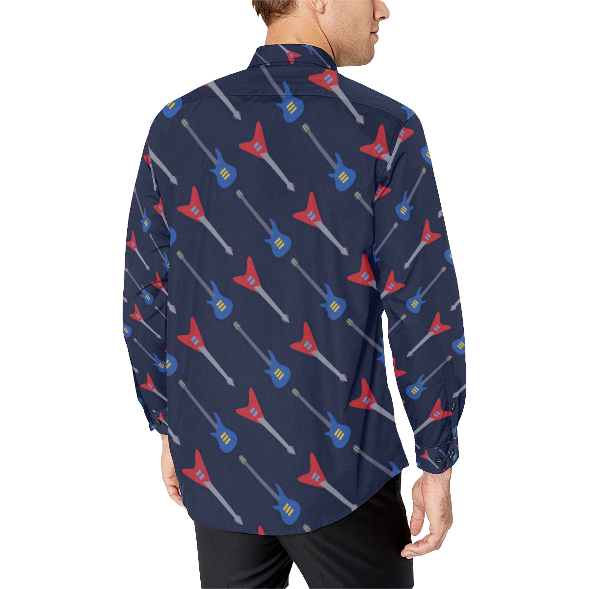 Electric Guitar Pattern Print Design 01 Men's Long Sleeve Shirt