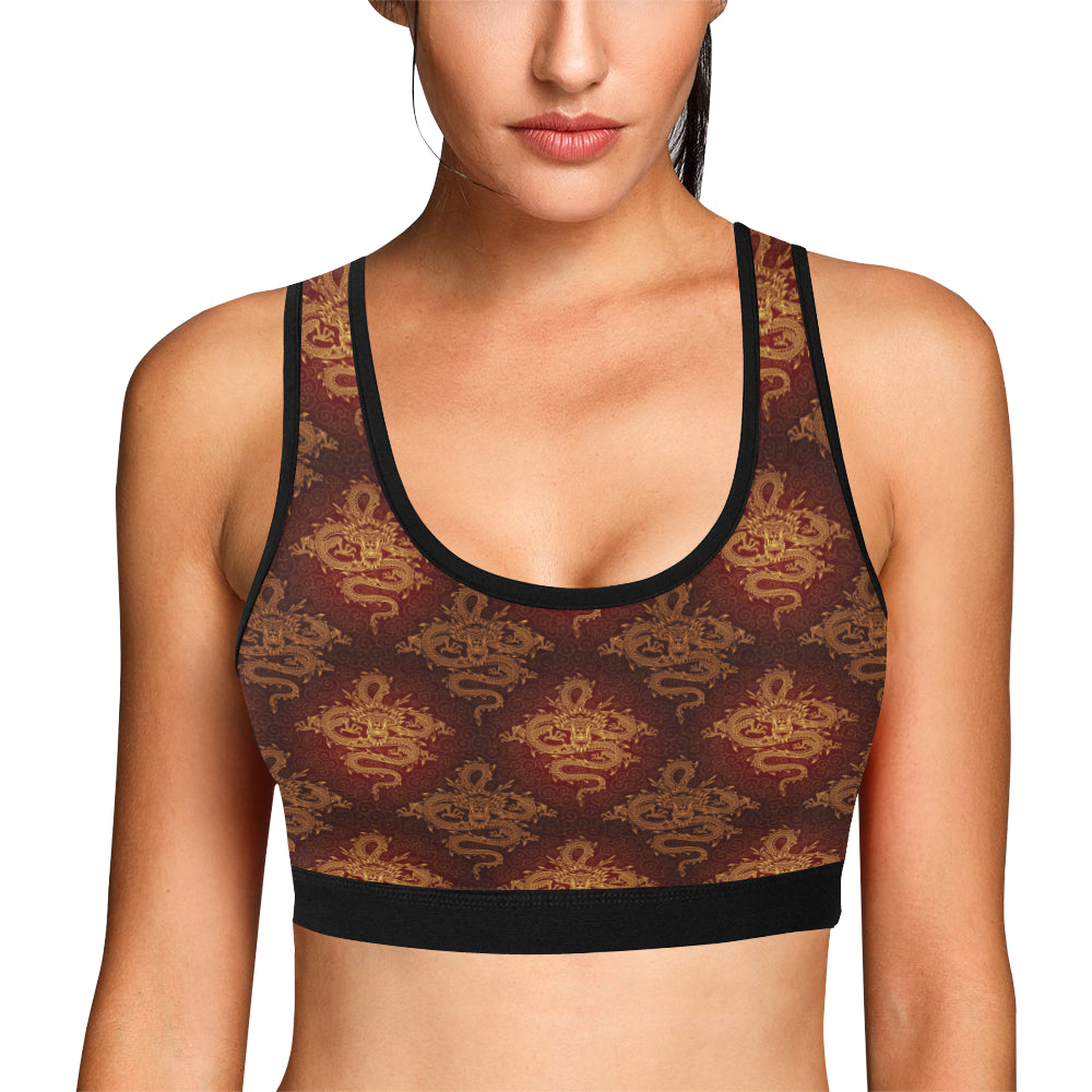 Chinese Dragons Gold Design Sports Bra