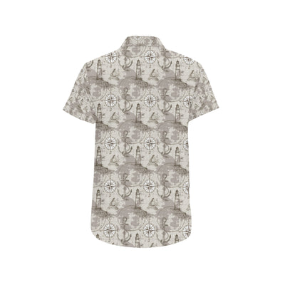Nautical Map Design Themed Print Men's Short Sleeve Button Up Shirt