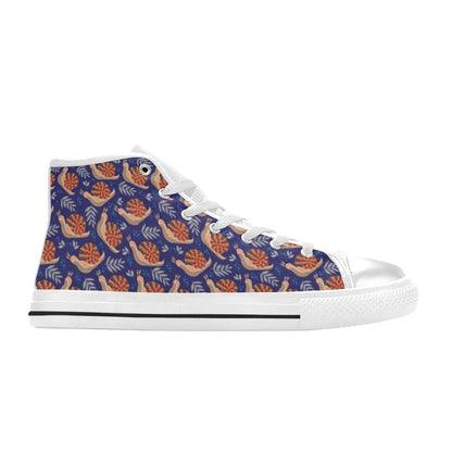 Snail Print Design LKS401 High Top Women's White Shoes