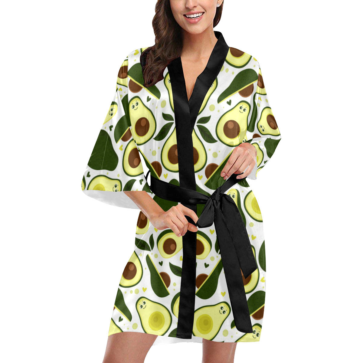 Avocado Pattern Print Design AC06 Women's Short Kimono