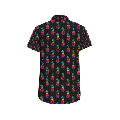 Pineapple Rainbow Dot Print Men's Short Sleeve Button Up Shirt