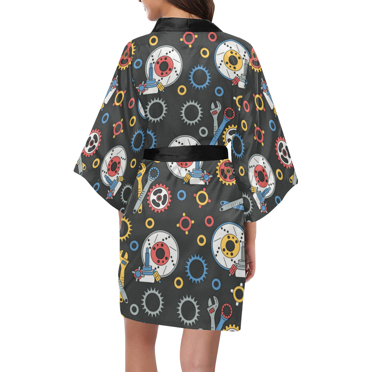 Mechanic Pattern Print Design 01 Women's Short Kimono