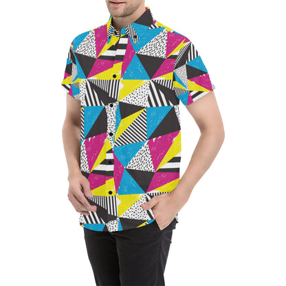 80s Pattern Print Design 2 Men's Short Sleeve Button Up Shirt